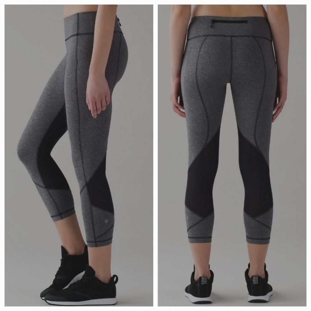 EUC Lululemon Rival Pace Crop Legging Charcoal Grey pockets Size 2